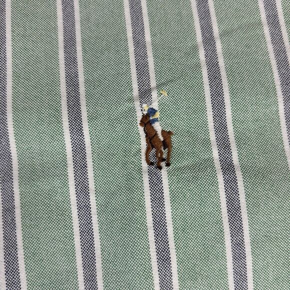 Vintage Ralph Lauren Shirt 17 Xl Green Yarmouth Striped Button‎ Down Flesh Pony - Picture 7 of 11